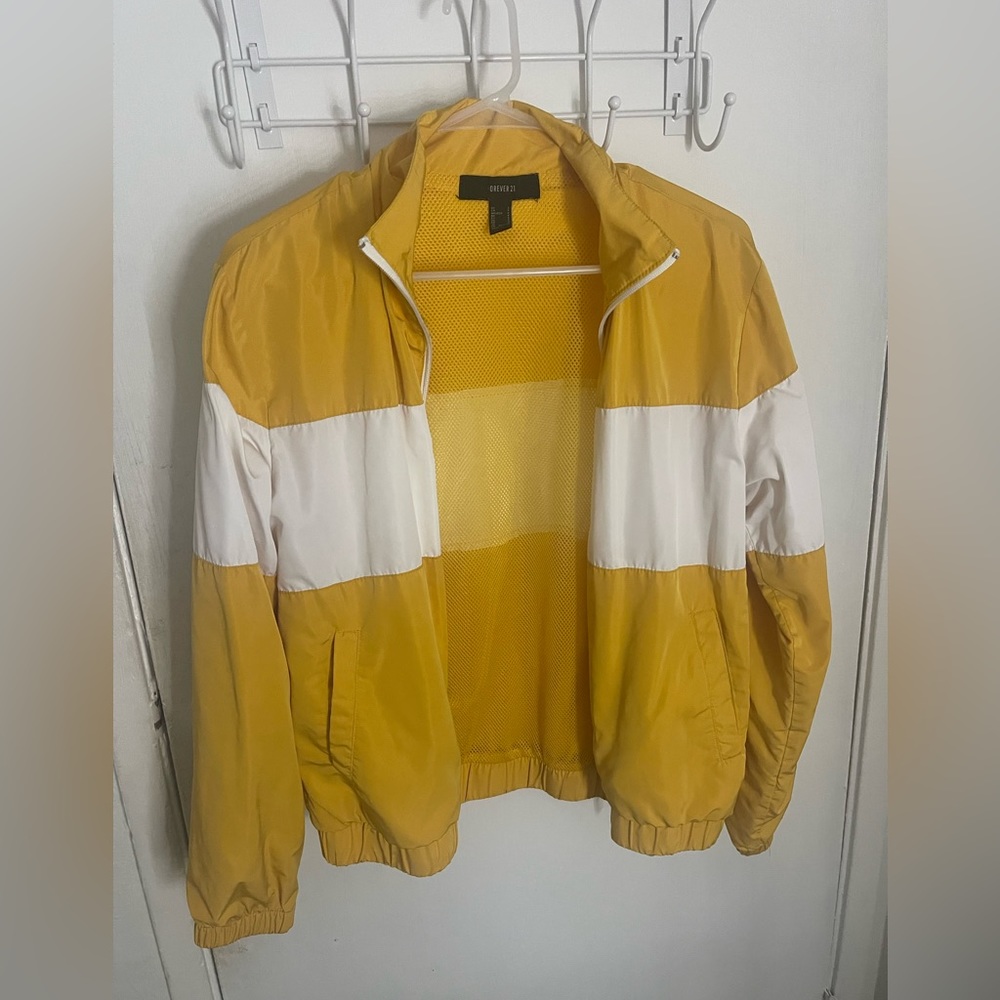 Forever 21 yellow and white windbreaker jacket